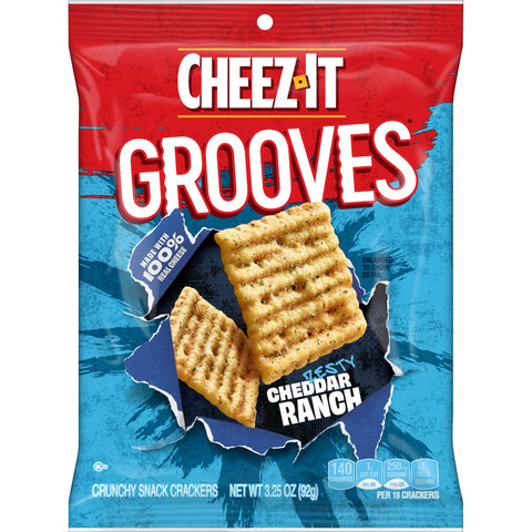 Cheez It Grooves Zesty Cheddar Ranch Crispy Cracker, 3.25 Ounce -- 6 per case.