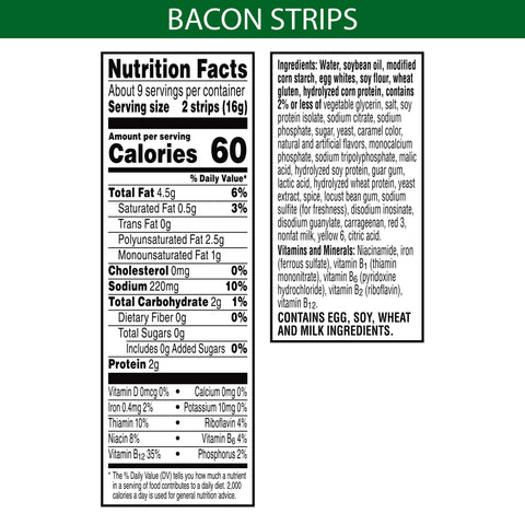 Kelloggs Morningstar Breakfast Veggie Bacon Strip, 5.25 Ounce -- 12 per case.