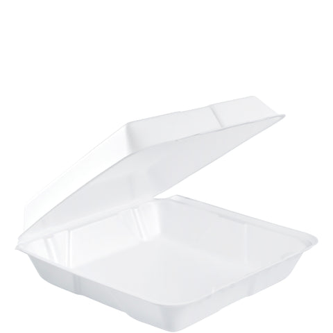 Dart Expanded Polystyrene Foam White Large Single Compartment Insulated Hinged Lid Container, 9.5 x 9.3 x 3 inch -- 200 per case