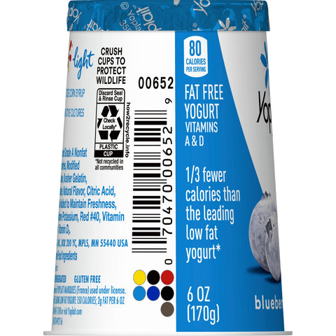 Yoplait Light Blueberry Yogurt, 6 Ounce -- 12 per case.