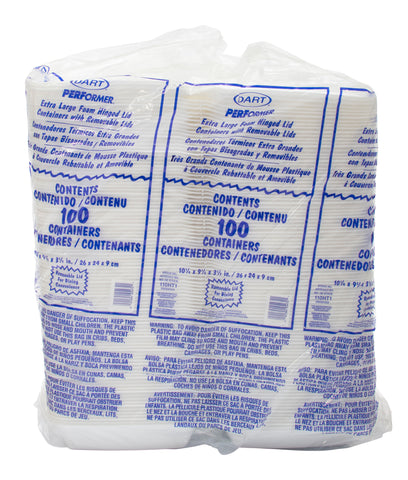 Container Foam White Extra Large Single Compartment W/ Removable Lid 10.3x9.5x3.5