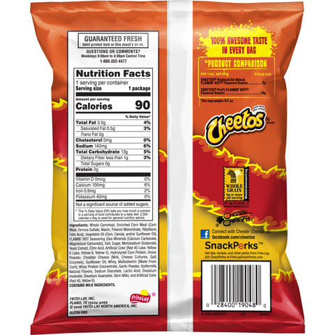 Snack Cheese Puff Reduced Fat Whole Grain Rich Flamin' Hot