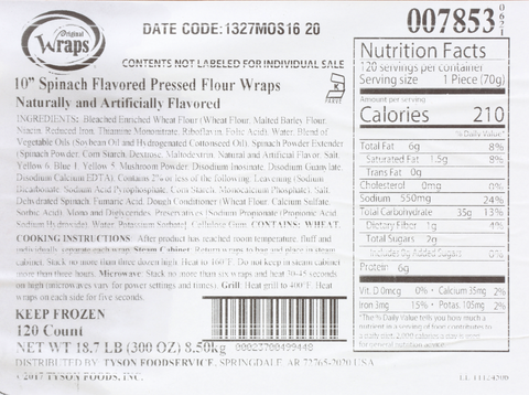 Tortilla Wrap Flour Spinach Flavored 10