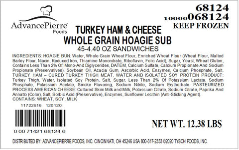 Advancepierre™ SANDWICH TURKEY HAM AND CHEESE WHOLE GRAIN SUB 10000068124