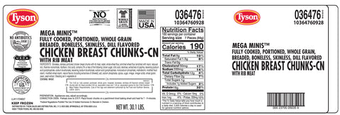 Tyson® Mega Minis® CHICKEN CHUNK WHOLE MUSCLE WHOLE GRAIN BREADED DILL FLAVORED FC 4.3 OZ