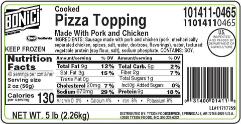 Pizza Topping Pork Italian X-small Chunk 101411-0465