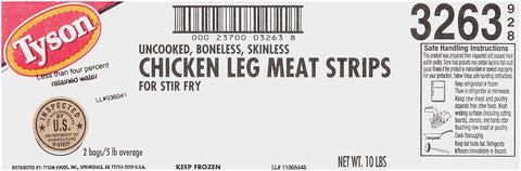 Chicken Leg Meat Strips F/ Stir Fry Raw Skinless Rtc 3263-0928