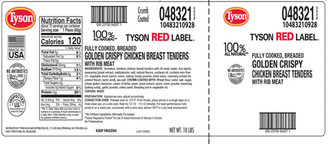 Tyson® Red Label™ CHICKEN TENDERLOIN ALL NATURAL* CRUMB COATED PREMIUM FC 10483210928