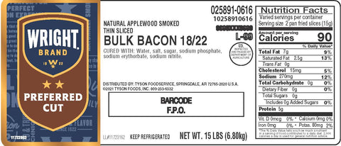 Wright® Brand BACON 18/22 CT APPLEWOOD SMOKED 10258910616