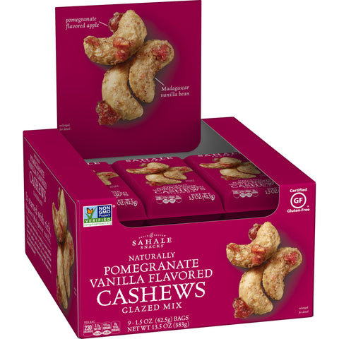 Sahale Snacks Naturally Pomegranate Vanilla Flavored Cashews Glazed Mix, 1.5 Ounce -- 108 per case.