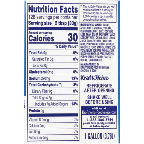Dressing Kraft Free Raspberry Vinaigrette 4 Case 1 Gallon
