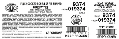 Rowdie Rib Boneless Sweet Baby Rays Pork Rib Patty, 3.5 Ounce -- 52 per case.