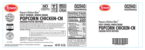 Chicken Popcorn Breaded Homestyle Whole Grain Cn 0.257 Oz 2940-0928