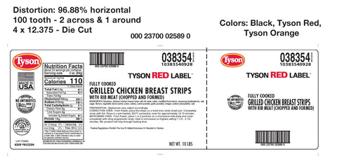 Tyson Red Label Select Cut Small Unbreaded Grilled Chicken Breast Strip, 5 Pound -- 2 per case.