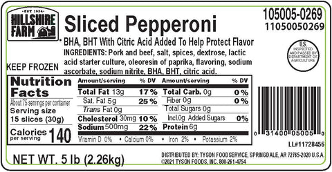 Tyson Bonici Orange Pepperoni Colour Stable Pizza Topping, 5 Pound -- 2 per case.