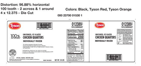Tyson All Natural Individually Frozen Ice Glazed Quartered Chicken, 9.5 Ounce -- 60 per case.