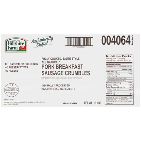 Sausage Pork Breakfast Saute Style Ingredient Meats All Natural Fc 004064-0414