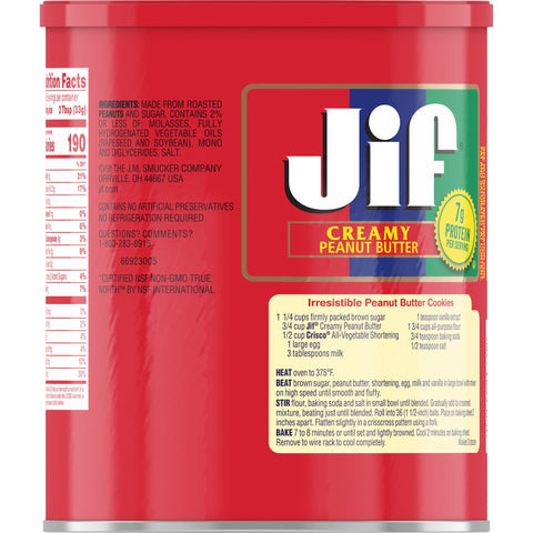 Jif Creamy Peanut Butter, 4 Pound -- 6 per case.