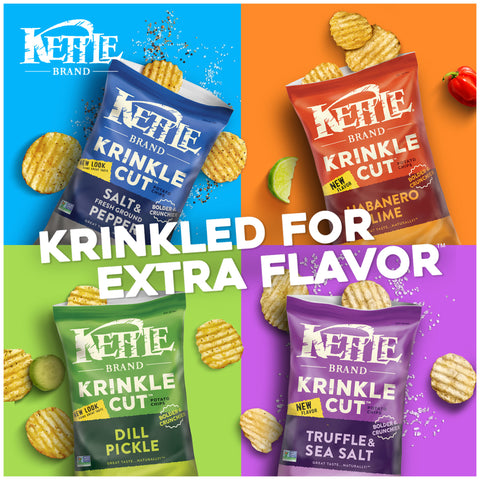 Kettle Krinkle Cut Salt and Fresh Ground Pepper Potato Chips - 2 oz. bag, 6 per case