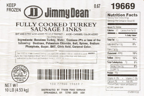 Sausage Turkey Link Cooked Reduced Fat .67 Oz