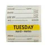 DateIt™ LABEL TRILINGUAL ITEM/DATE/USE BY DISSOLVING YELLOW TUESDAY 2X2
