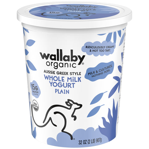 Wallaby Organic Plain Whole Milk Greek Yogurt, 32 Ounce -- 6 per case