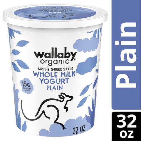 Wallaby Organic Plain Whole Milk Greek Yogurt, 32 Ounce -- 6 per case
