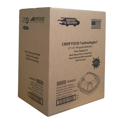 Container Plastic Crisp Food Technologies® 1 Compartment Black Base Clear Lid Hinged Cf6611 6x6