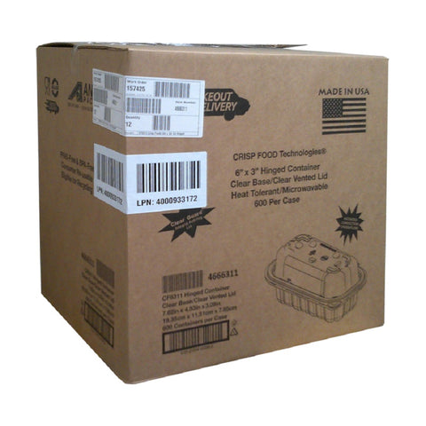 Container Plastic Hinged 6x3 Clear Crisp Food