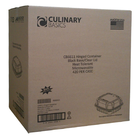 Anchor Packaging Culinary Basics Polypropylene 1-Compartment Black Base/Clear Lid Hinged Clamshell Container, 6 x 6 inch -- 420 per case