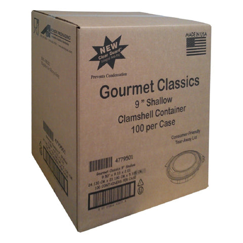 Anchor Packaging Gourmet Classic Black / Clear Shallow Clamshell Container, 9 inch -- 100 per case