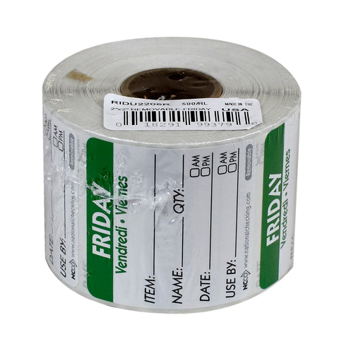 Label Trilingual Item/date/use By Removable Green Friday 2x2
