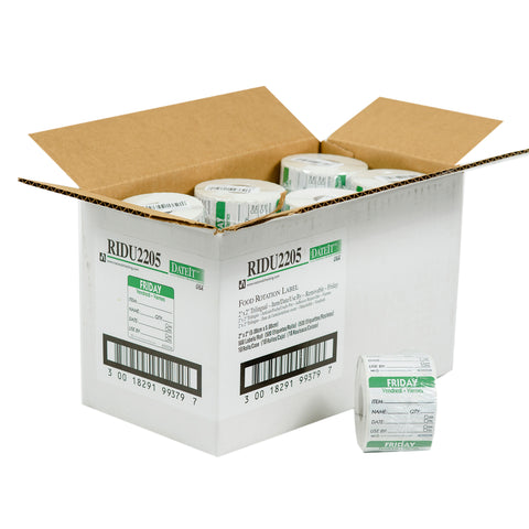 DateIt™ LABEL TRILINGUAL ITEM/DATE/USE BY REMOVABLE GREEN FRIDAY 2X2