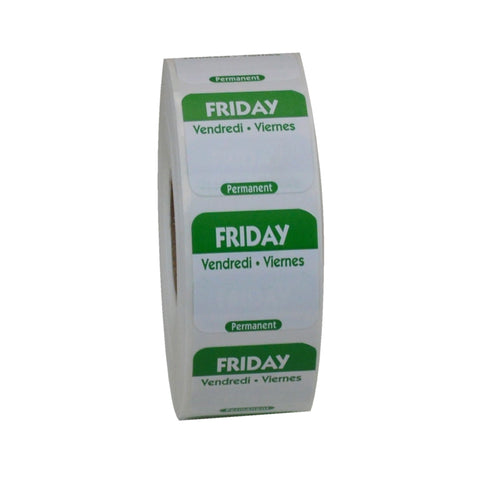 National Checking Company Dateit Green Trilingual Permanent Label - Friday, 1 x 1 inch -- 1000 per case.