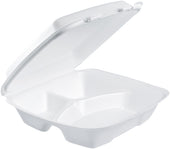Dart Performer® CONTAINER FOAM WHITE LARGE 3-COMPARTMENT W/ REMOVABLE LID 9.4X9X3