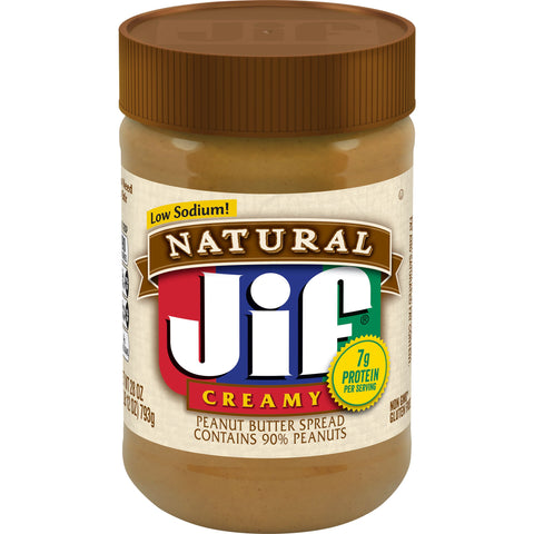Jif Natural Creamy Peanut Butter, 28 Ounce -- 10 per case.