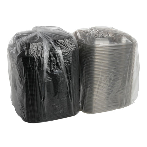 Anchor Packaging Culinary Squares Polypropylene 3 Compartment Black Base Container with Clear Lid, 21/6 Ounce Capacity -- 150 per case