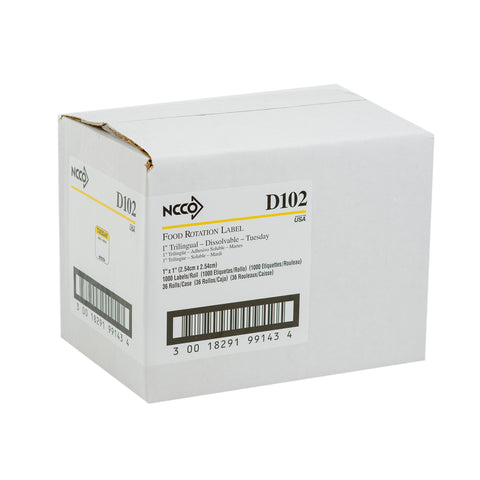 National Checking Company Dateit Yellow Trilingual Dissolvable Label - Tuesday, 1 x 1 inch -- 1000 per case.