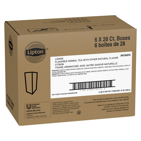 Lipton Lemon Enveloped Hot Tea Bags, 28 count -- 6 per case