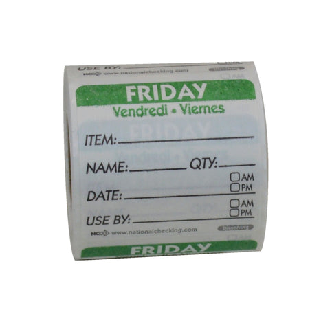 National Checking Company Dateit Trilingual Item/Date/Use By Dissolvabel Label - Friday, 2 x 2 inch -- 6000 per case.