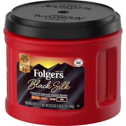 Coffee Caffeinated Ground Black Silk Canister