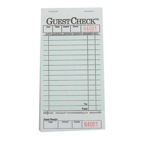 National Checking Company Guest Check Board - 1 Part Green, 15 Line, 3.5 x 6.75 inch -- 2500 per case.