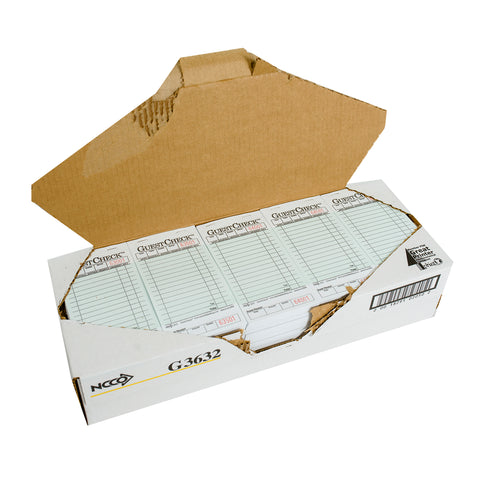 National Checking Company Guest Check Board - 1 Part Green, 15 Line, 3.5 x 6.75 inch -- 2500 per case.