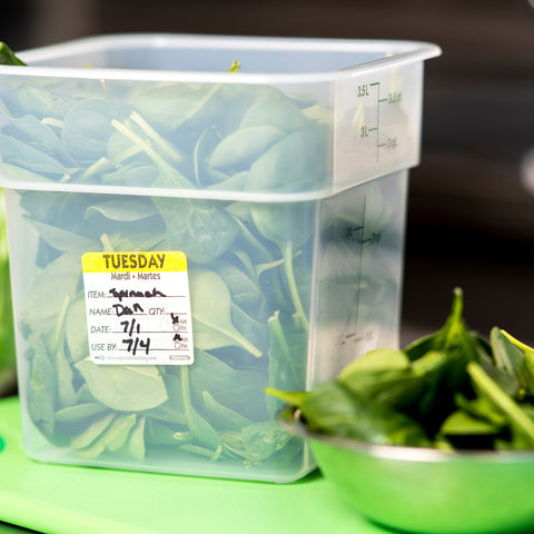 DateIt™ LABEL TRILINGUAL ITEM/DATE/USE BY DISSOLVING YELLOW TUESDAY 2X2