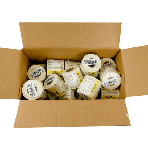 DateIt™ LABEL TRILINGUAL ITEM/DATE/USE BY DISSOLVING YELLOW TUESDAY 2X2