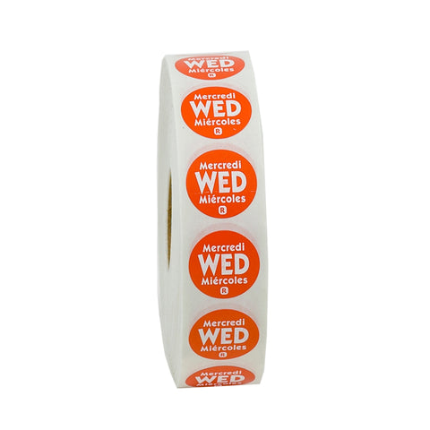 National Checking Company Dateit Red Trilingual Removable Label - Wednesday, 0.75 inch Circle -- 2000 per case.