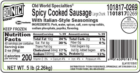 Sausage Spicy Old World Specialties® W /italian Style Seasoning Fc 101817-0269