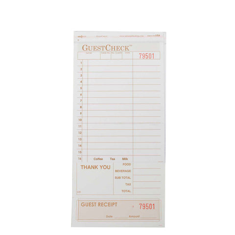 National Checking No Carbon 2 Part 16 Line Tan Guestcheck -- 2000 per case.