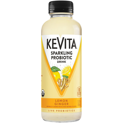 Drink Lemon Ginger Sparkling Probiotic Organic Glass Bottle Carbonated