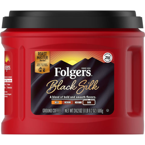 Coffee Caffeinated Ground Black Silk Canister